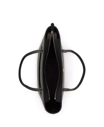 Crosshatch Leather Medium Karly Shopper Tote-Black - 4