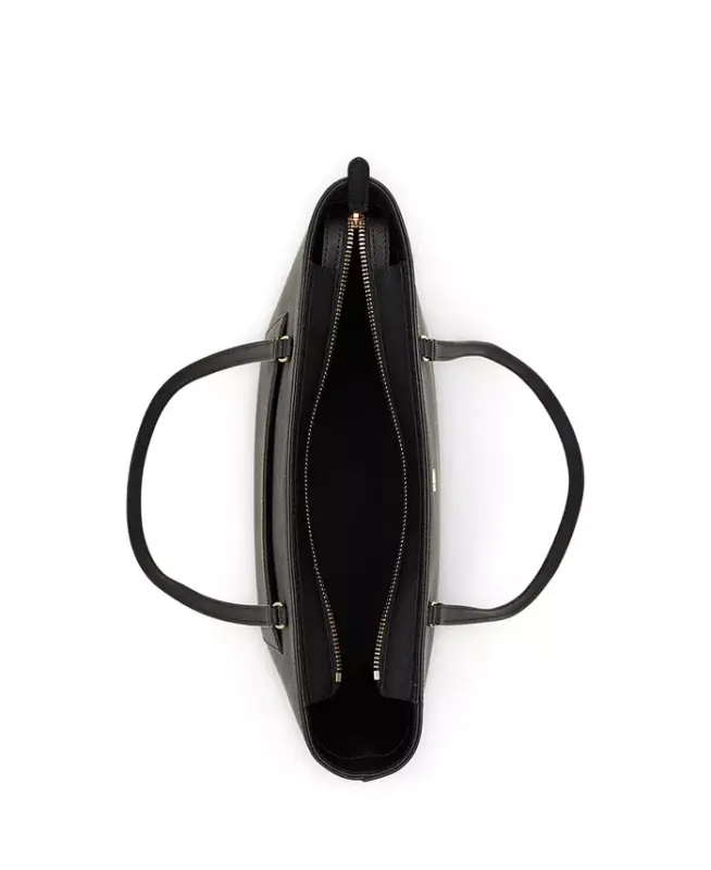 Crosshatch Leather Medium Karly Shopper Tote-Black - 4