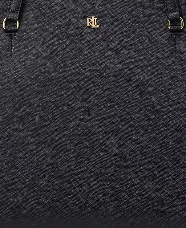 Crosshatch Leather Medium Karly Shopper Tote-Black - 5