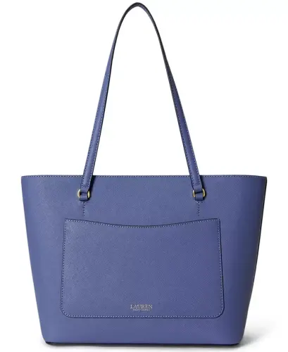 Crosshatch Leather Medium Karly Shopper Tote - Blue - 4