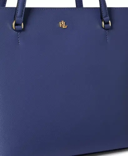 Crosshatch Leather Medium Karly Shopper Tote - Blue - 6