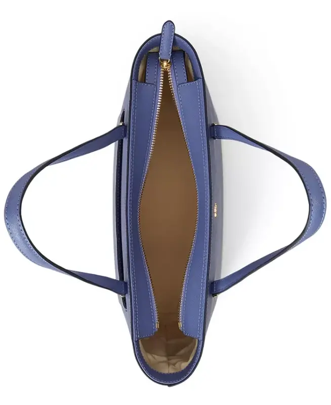 Crosshatch Leather Medium Karly Shopper Tote - Blue - 5