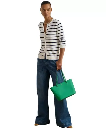 Crosshatch Leather Medium Karly Shopper Tote - Green Topaz - 3