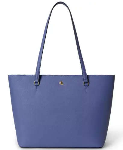 Crosshatch Leather Medium Karly Shopper Tote Handbag - Blue - 1