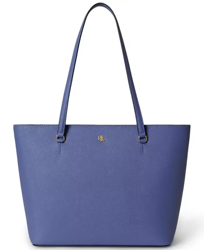 Crosshatch Leather Medium Karly Shopper Tote Handbag - Blue - 1