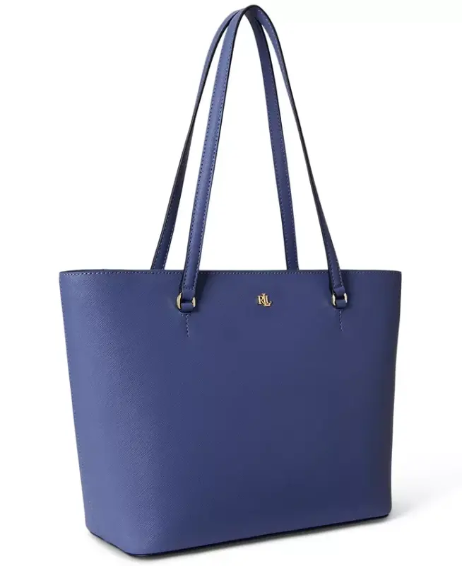 Crosshatch Leather Medium Karly Shopper Tote Handbag - Blue - 3