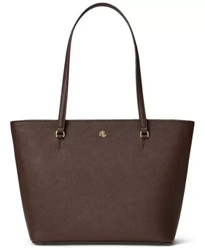 Crosshatch Leather Medium Karly Shopper Tote Handbag - Chestnut Brown - 1
