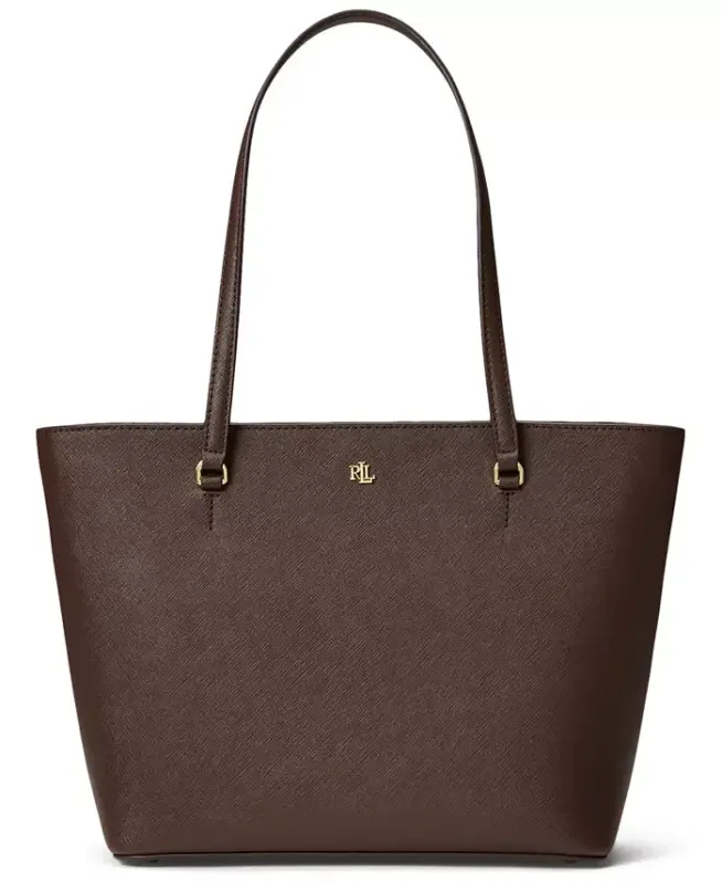 Crosshatch Leather Medium Karly Shopper Tote Handbag - Chestnut Brown - 1