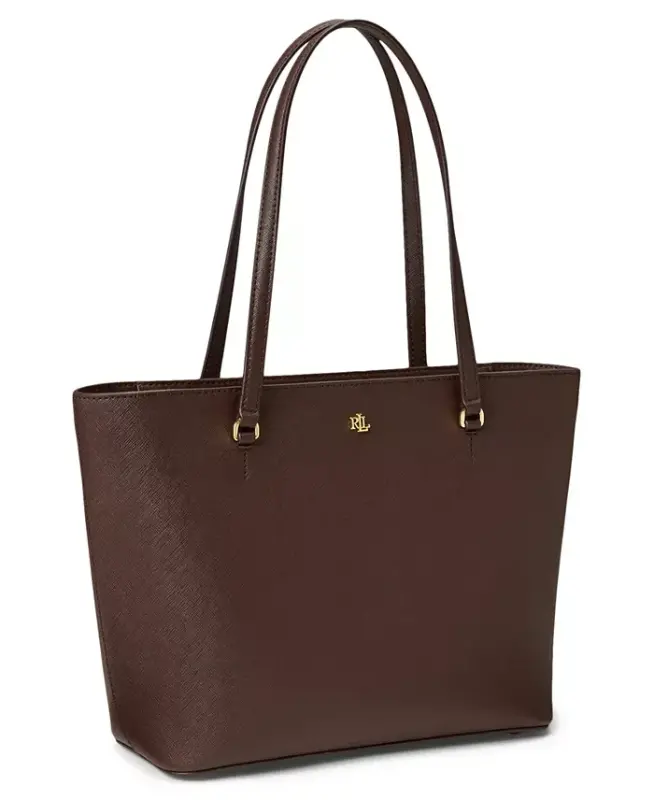 Crosshatch Leather Medium Karly Shopper Tote Handbag - Chestnut Brown - 3