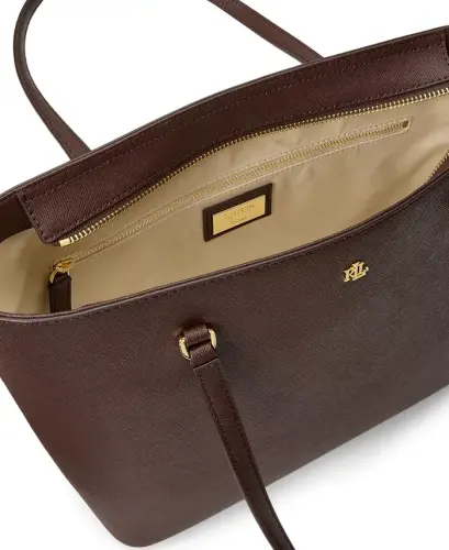 Crosshatch Leather Medium Karly Shopper Tote Handbag - Chestnut Brown - 4