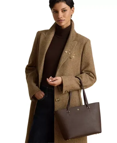 Crosshatch Leather Medium Karly Shopper Tote Handbag - Chestnut Brown - 5