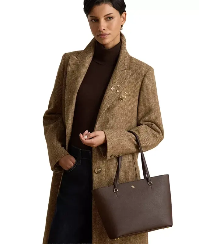 Crosshatch Leather Medium Karly Shopper Tote Handbag - Chestnut Brown - 5