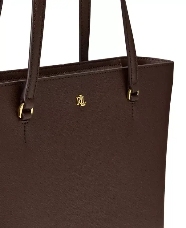 Crosshatch Leather Medium Karly Shopper Tote Handbag - Chestnut Brown - 6