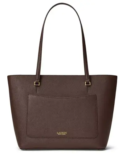 Crosshatch Leather Medium Karly Shopper Tote Handbag - Chestnut Brown - LAUREN RALPH LAUREN (1)