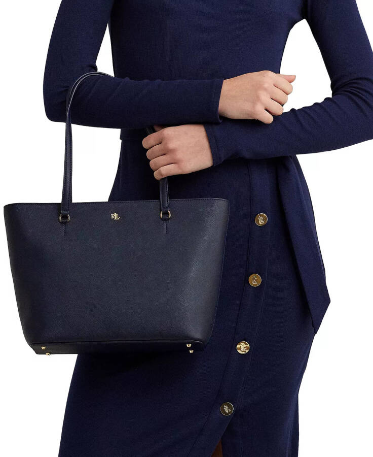 Crosshatch Leather Medium Karly Shopper Tote Navy - 2