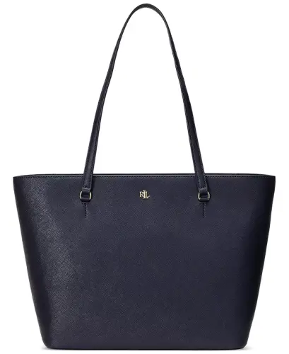 Crosshatch Leather Medium Karly Shopper Tote - Navy - 1
