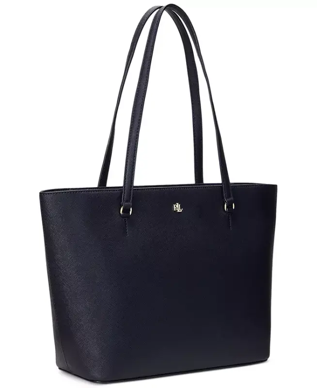 Crosshatch Leather Medium Karly Shopper Tote - Navy - 3