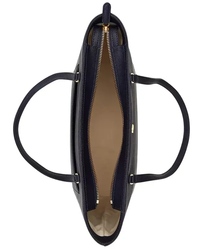 Crosshatch Leather Medium Karly Shopper Tote - Navy - 4