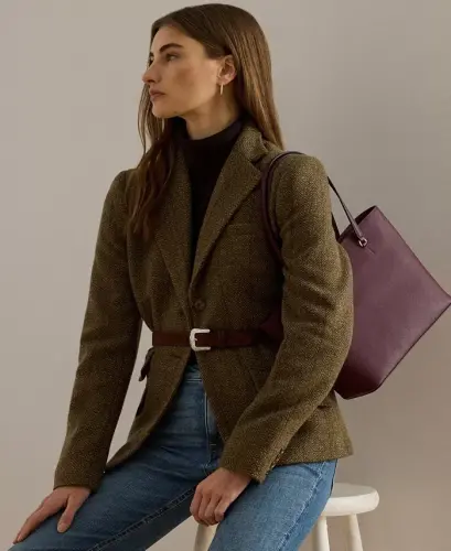 Crosshatch Leather Medium Karly Shopper Tote - Purple - LAUREN RALPH LAUREN (1)