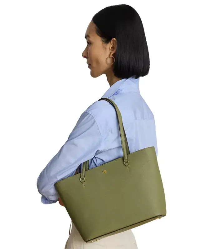 Crosshatch Leather Medium Karly Shopper Tote - Sage Green - 2