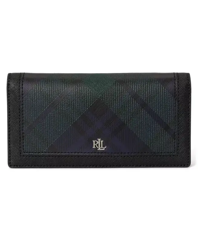 Crosshatch Leather Slim Snap Closure Wallet - Black Watch Tartan - 1
