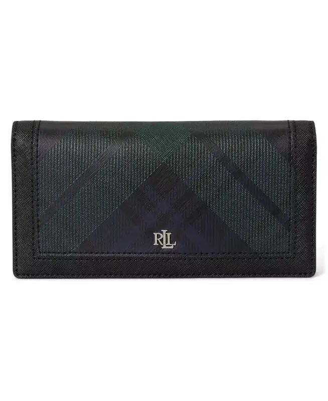 Crosshatch Leather Slim Snap Closure Wallet - Black Watch Tartan - Lauren Ralph Lauren