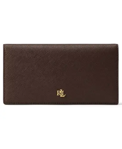 Crosshatch Leather Slim Snap Closure Wallet - Chestnut Brown - 1