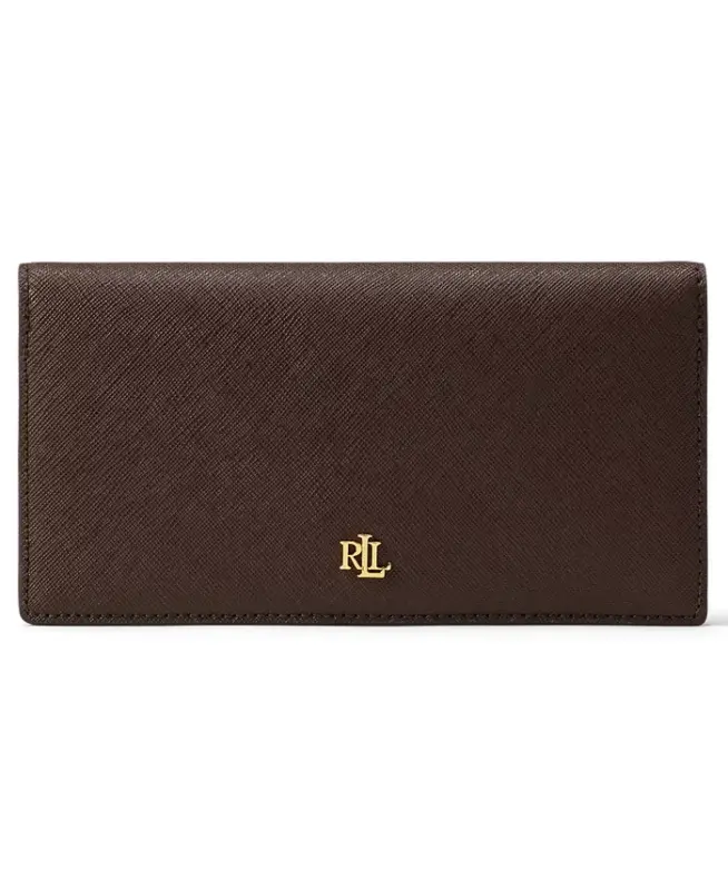Crosshatch Leather Slim Snap Closure Wallet - Chestnut Brown - 1