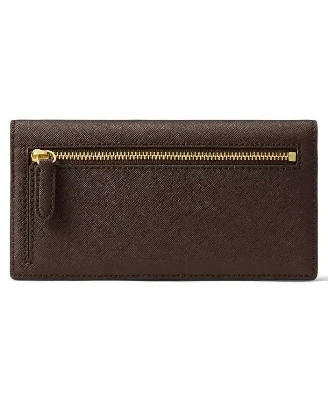 Crosshatch Leather Slim Snap Closure Wallet - Chestnut Brown - 2