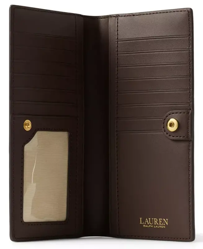 Crosshatch Leather Slim Snap Closure Wallet - Chestnut Brown - 3