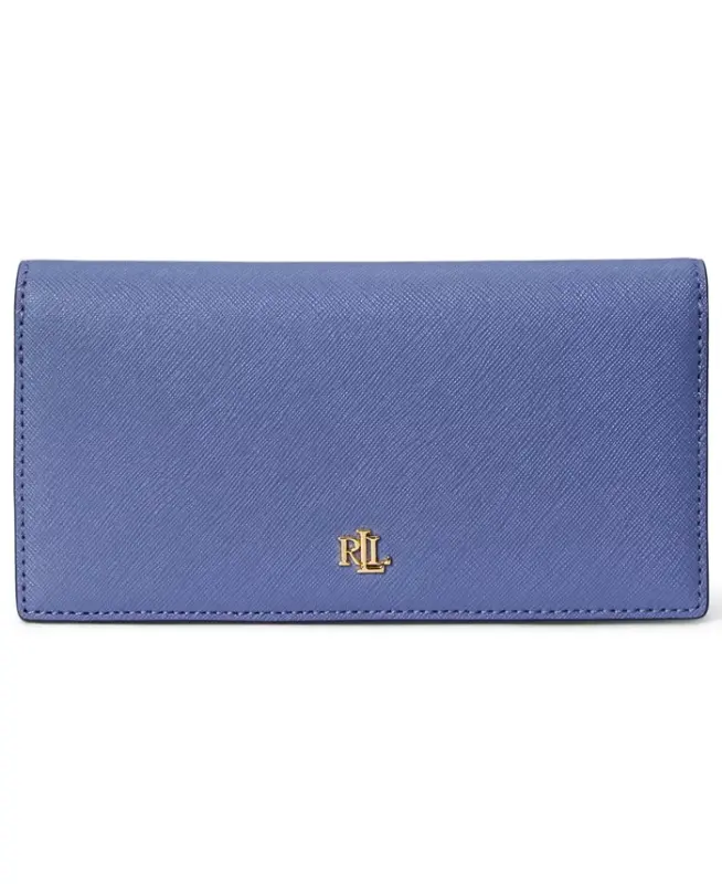Crosshatch Leather Slim Snapped-Closure Wallet - Blue - 1