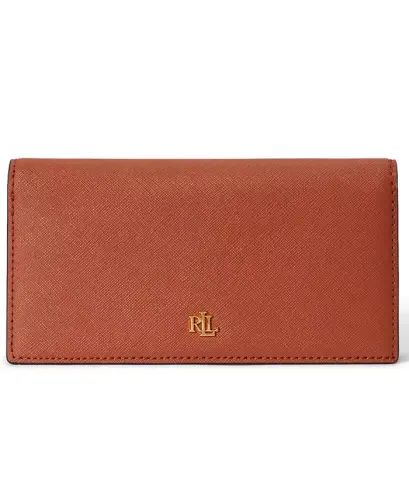 Crosshatch Leather Slim Snapped-Closure Wallet - Red Terracotta 