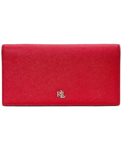 Crosshatch Leather Slim Snapped-Closure Wallet - Red 