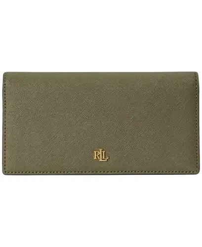 Crosshatch Leather Slim Snapped-Closure Wallet - Sage Green 