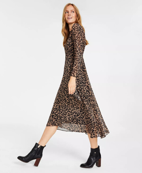 Crossover-Hem Midi Dress Black/tan - 3