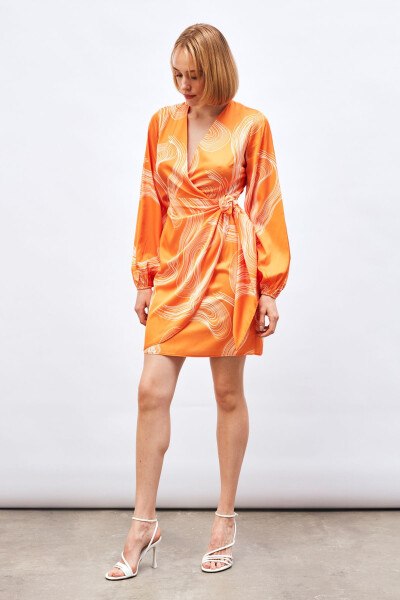 Crossover Patterned Dress - ORANGE - 1