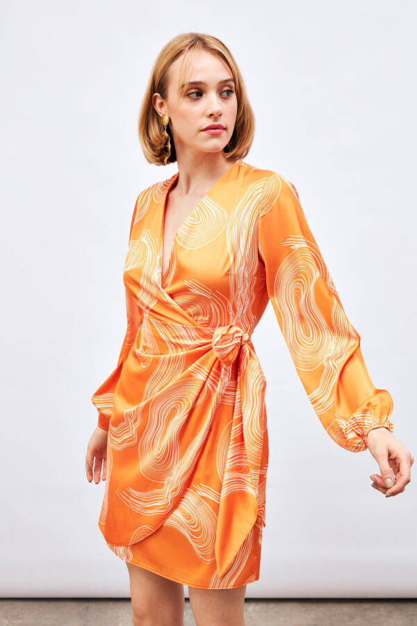 Crossover Patterned Dress - ORANGE - 3