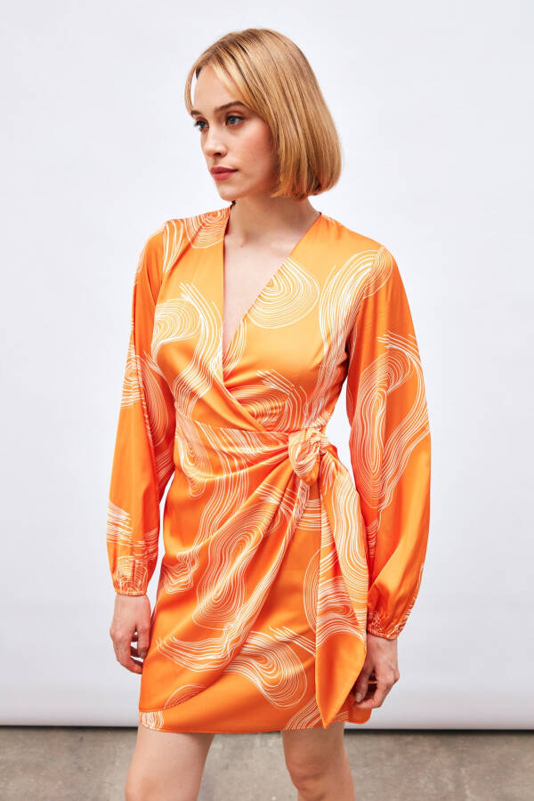 Crossover Patterned Dress - ORANGE - 13