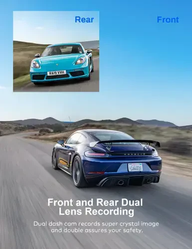 Crosstour Dash Cam, Oldin va Orqa 3” Ikki Kamera 1080P, Tashqi GPS Qo'llab-quvvatlanadi, 32GB Maksimal, Qora - 3