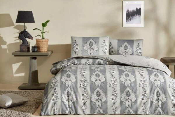 Crown Double Bed Ranforce Bedding Set Edwina Grey - 1