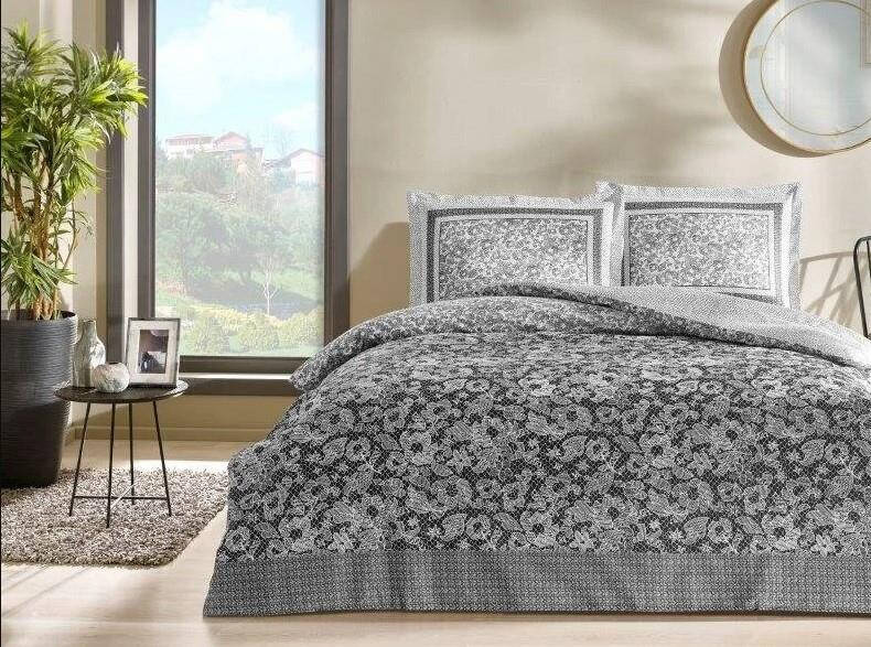 Crown Double Satin Bed Linen Set Amelia Anthracite - 1