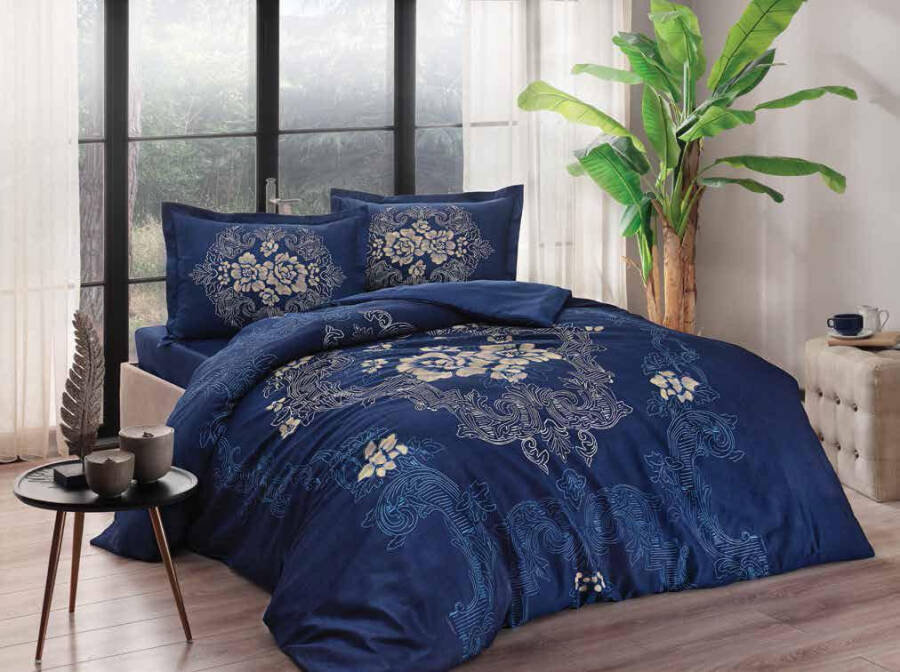 Crown Double Satin Bed Linen Set Florian Navy - 1