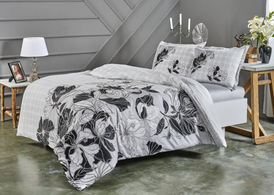 Crown Double Satin Bed Linen Set Sharon Grey - 6