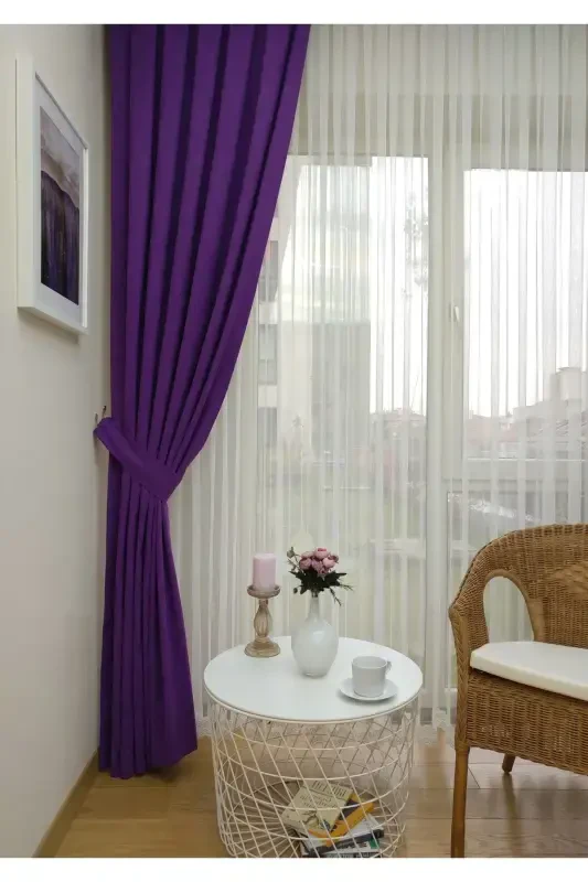 Crown Purple Solid Color Backdrop Curtain, Plain Sewn Without Pleats, Buckram Gathering, Single Panel-Purple - 1