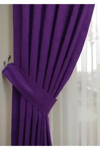 Crown Purple Solid Color Backdrop Curtain, Plain Sewn Without Pleats, Buckram Gathering, Single Panel-Purple - 3