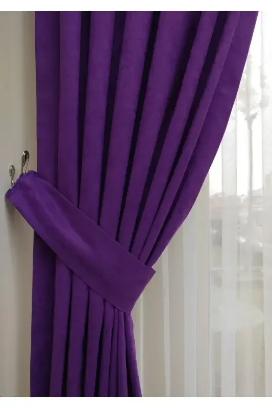 Crown Purple Solid Color Backdrop Curtain, Plain Sewn Without Pleats, Buckram Gathering, Single Panel-Purple - 3