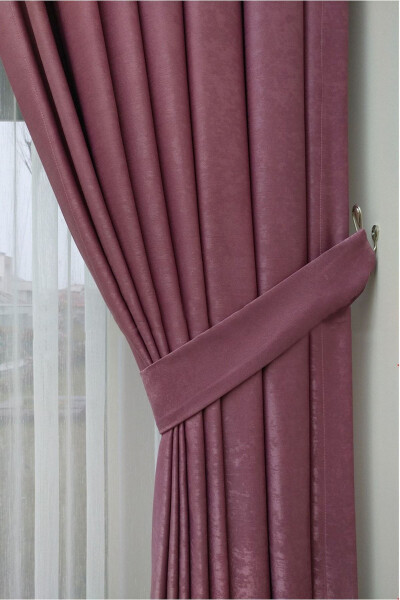 Crown Rose Plain Pleated Soft Background Curtain 1/3 Tight Pleat Single Wing - 4