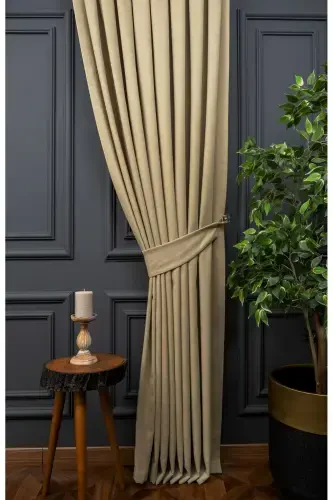 Crown Stone Solid Color Backdrop Curtain, Flat Sewing Without Pleats, Buckram Gathering, Single Panel-Stone - 4