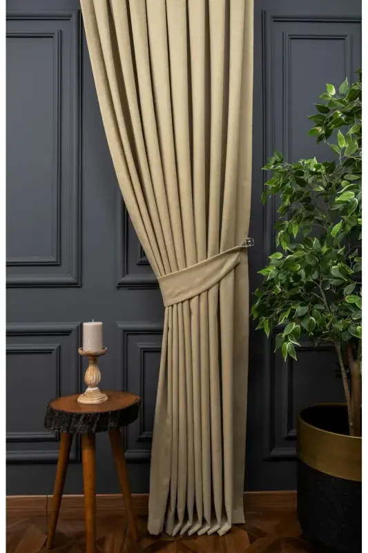 Crown Stone Solid Color Backdrop Curtain, Flat Sewing Without Pleats, Buckram Gathering, Single Panel-Stone - 4