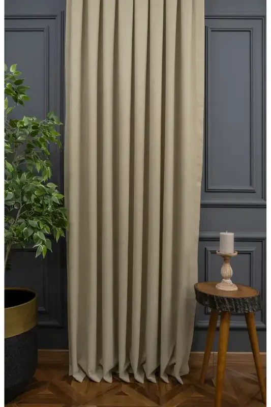 Crown Stone Solid Color Backdrop Curtain, Flat Sewing Without Pleats, Buckram Gathering, Single Panel-Stone - 5